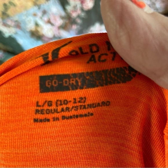 Old Navy Active youth shirt in large. Bright orange with blue accent. Go-Dry. - Picture 2 of 5